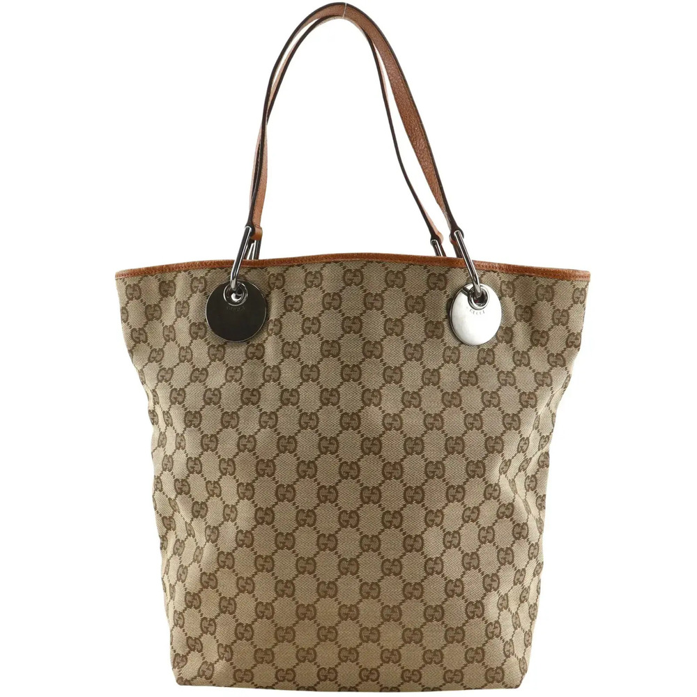 Gucci Vintage GG 2Way Shoulder Tote Bag GG Canvas Open Tan